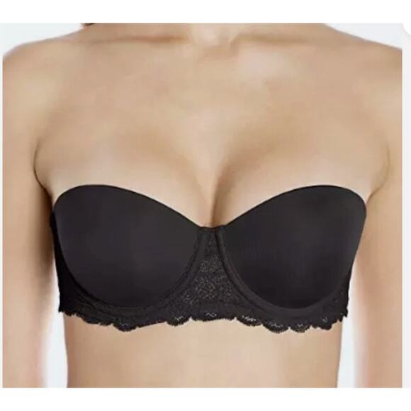 Calvin Klein 30DD Black Lace Strapless Molded Cup Underwire Bra NWT *No Straps* - Picture 1 of 7